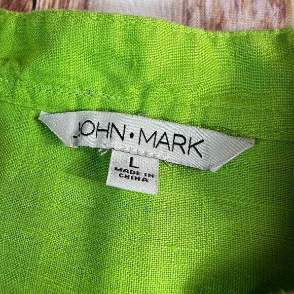 John Mark Size Large 100% Linen Top Green Boho Tunic Button Shirt 3/4 Sleeves - Picture 8 of 10